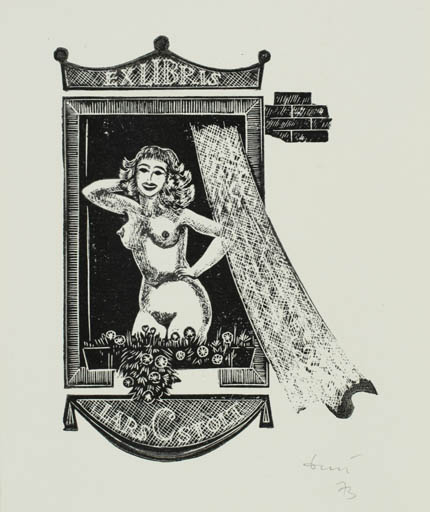 Exlibris by Jerzy Druzrycki from Poland for Lars C. Stolt - Erotica Woman Nude 