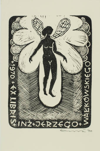 Exlibris by Jerzy Druzrycki from Poland for Inz. Jerzego Walkowskiego - Angel Woman 