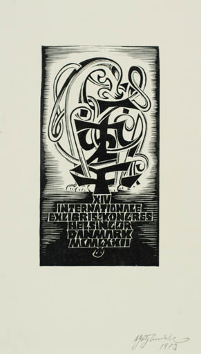 Exlibris by Antoni Golebniak from Poland for Helsingör XIV. EL Kongres - Abstract Exlibris Congress Text/Writing 