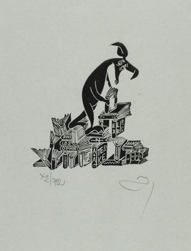 Exlibris by Zbigniew Jozwik from Poland for Andrzeja Teske - Book Dog 