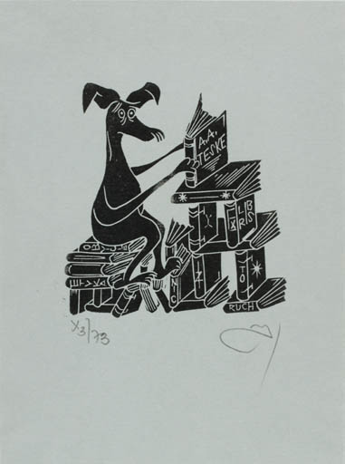 Exlibris by Zbigniew Jozwik from Poland for Andrzeja Teske - Book Dog 