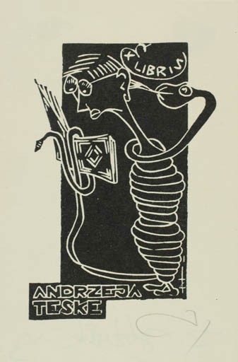 Exlibris by Zbigniew Jozwik from Poland for Andrzeja Teske - Book Fauna Woman 