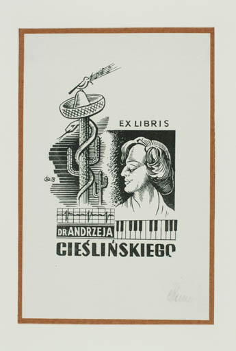 Exlibris by Czeslaw Kelma from Poland for Dr. Andrzeja Cieslinskiego - Music Portrait 