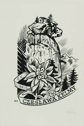 Exlibris by Czeslaw Kelma from Poland for Czeslaw Kelma - Mountain Flower Scenery/Landscape 