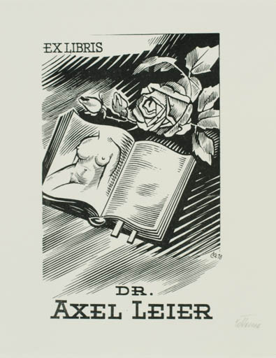 Exlibris by Czeslaw Kelma from Poland for Dr. Axel Leier - Flower Book Woman 