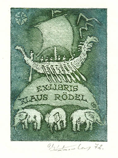 Exlibris by Savinijus Katauskas from Lithuania for Klaus Rödel - Fairytale/fable Maritime 