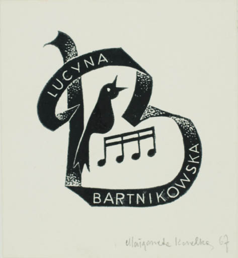 Exlibris by Malgorzata Korolko from Poland for Lucyna Barinikowska - Bird Monogram Music 