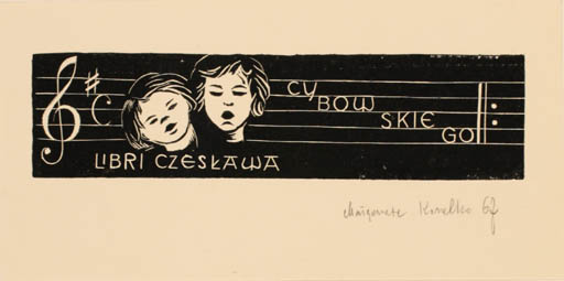 Exlibris by Malgorzata Korolko from Poland for Czeslawa Cybowskiego - Child Music Portrait 