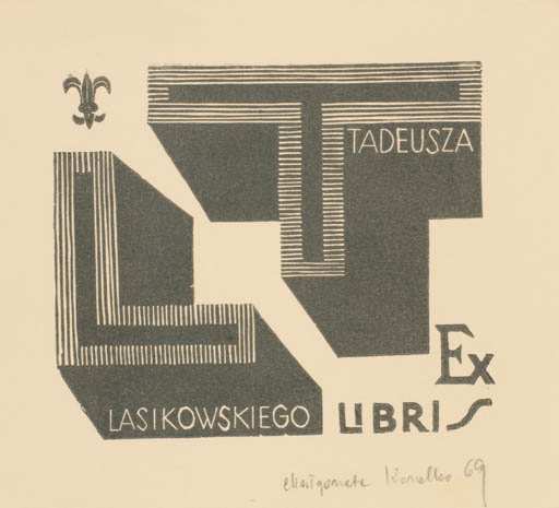 Exlibris by Malgorzata Korolko from Poland for Tadeusza Lasikowskiego - Monogram Text/Writing 