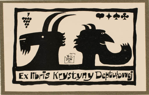 Exlibris by Andrzej Kot from Poland for Krystyny Deptutowej - Fable Animal Pan/Faun 