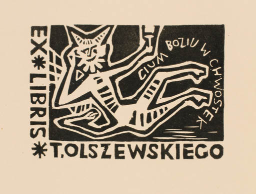 Exlibris by W. Latach from Poland for T. Olszewskiego - Fable Animal Pan/Faun Wine 