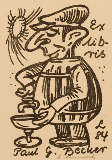 Exlibris by Rajmund Lewandowski from Poland for Paul G. Becker - Man Wine 