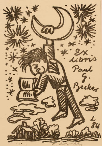 Exlibris by Rajmund Lewandowski from Poland for Paul G. Becker - Book Man 