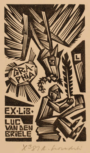 Exlibris by Rajmund Lewandowski from Poland for Luc van den Briele - Man Pegasus 