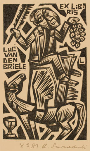 Exlibris by Rajmund Lewandowski from Poland for Luc van den Briele - Man Pegasus 