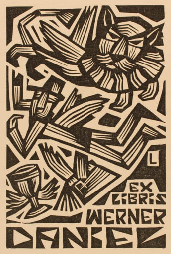 Exlibris by Rajmund Lewandowski from Poland for Dr. Werner Daniel - Fauna Man Wine 