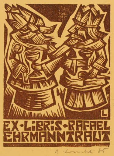 Exlibris by Rajmund Lewandowski from Poland for Rafael Ehrmanntraut - Sport/game Wine 