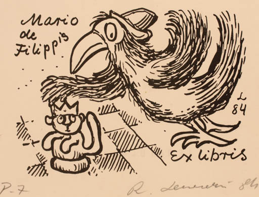 Exlibris by Rajmund Lewandowski from Poland for Mario de Filippis - Bird Sport/game 