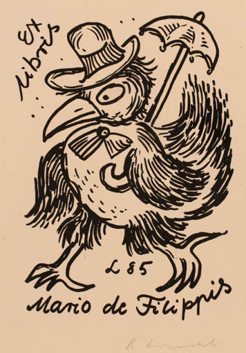 Exlibris by Rajmund Lewandowski from Poland for Mario de Filippis - Bird 