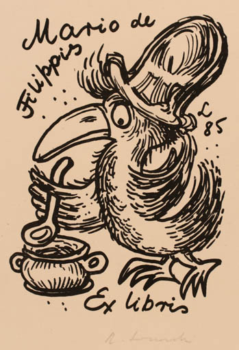 Exlibris by Rajmund Lewandowski from Poland for Mario de Filippis - Bird Food 