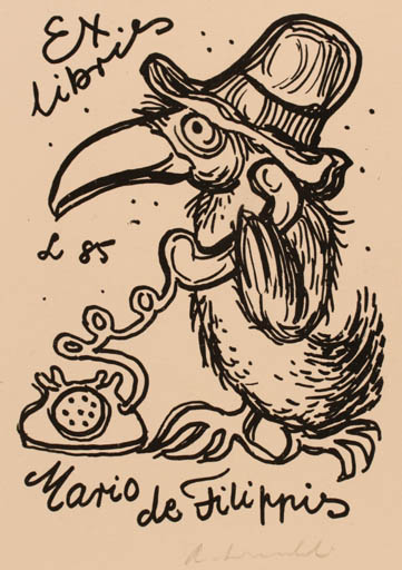 Exlibris by Rajmund Lewandowski from Poland for Mario de Filippis - Bird 