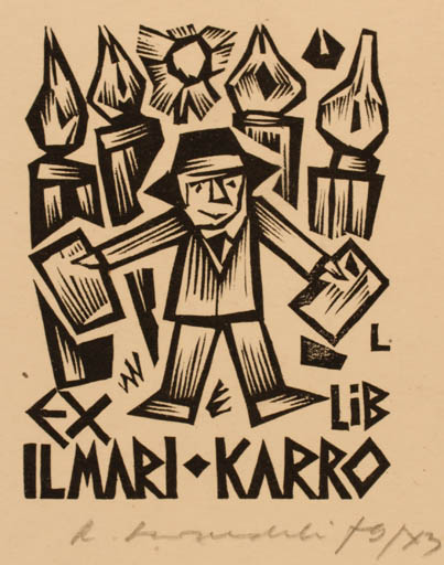 Exlibris by Rajmund Lewandowski from Poland for Ilmari Karro - Man 