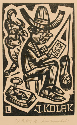 Exlibris by Rajmund Lewandowski from Poland for J. Kolek - Man 