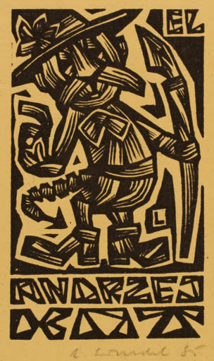 Exlibris by Rajmund Lewandowski from Poland for Andrzej Kot - Man 