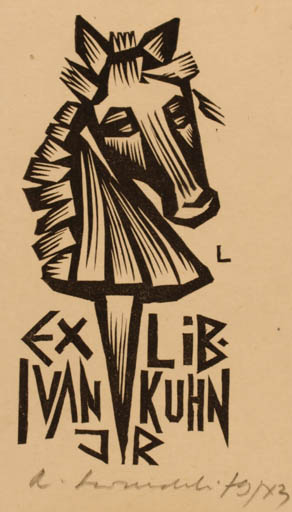 Exlibris by Rajmund Lewandowski from Poland for Mudr. Ivan Kuhn - Horse 