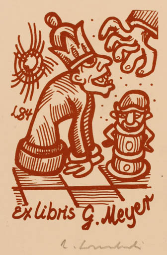 Exlibris by Rajmund Lewandowski from Poland for G. Meyer - Hand(s) Sport/game 