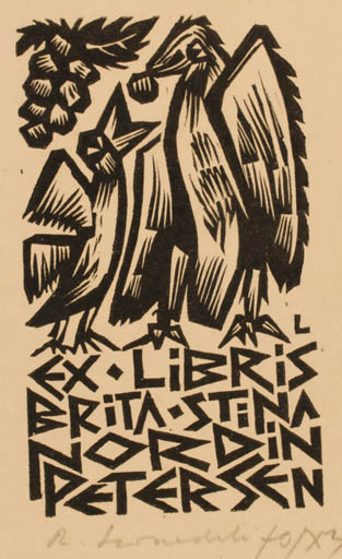 Exlibris by Rajmund Lewandowski from Poland for Brita Stina Nordin Petersen - Bird 