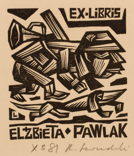 Exlibris by Rajmund Lewandowski from Poland for Elzbieta Pawlak - Dog Man 