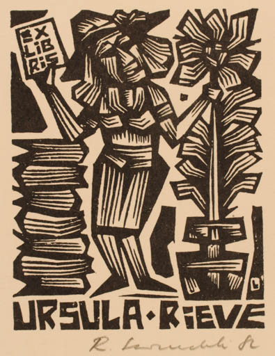 Exlibris by Rajmund Lewandowski from Poland for Ursula Rieve - Flora Woman 