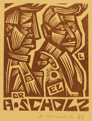 Exlibris by Rajmund Lewandowski from Poland for Dr. Albrecht Scholz - Man 