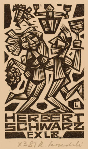 Exlibris by Rajmund Lewandowski from Poland for Herbert Schwarz - Dancing Wine 