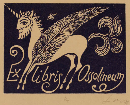 Exlibris by Zbigniew Lubicz-Miszewski from Poland for ? Ossolineum - Unicorn Fable Animal 