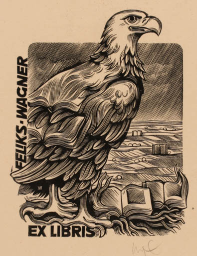 Exlibris by Wojciech Luczak from Poland for Feliks Wagner - Book Bird 