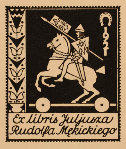 Exlibris by Rudolfa Mekickiego from Poland for Rudolfa Mekickiego - Horse Knight Horseman/Rider 