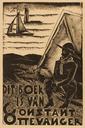 Exlibris by Stefan Mrozewski from Poland for Constant Ottevanger - Man Ship/Boat 