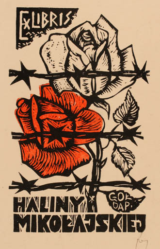 Exlibris by Klemens Raczak from Poland for Haliny Mikolajskiej - Flower 