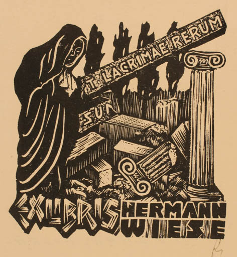 Exlibris by Klemens Raczak from Poland for Dr. Hermann Wiese - Classical antiquity Ruin 