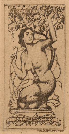 Exlibris by Cisbert Studnicki from Poland for Ing. Nobert Lippóczy - Woman Nude Wine 