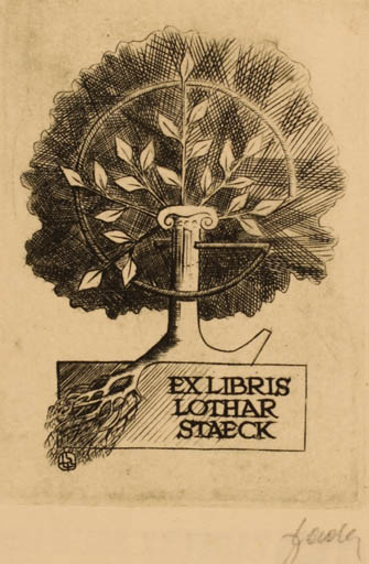 Exlibris by Tadeusz Szumarski from Poland for Lothar Staeck - Tree 