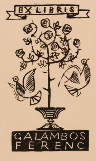 Exlibris by Jozef Szuszkiewicz from Poland for Galambos Ferenc - Flower Bird 