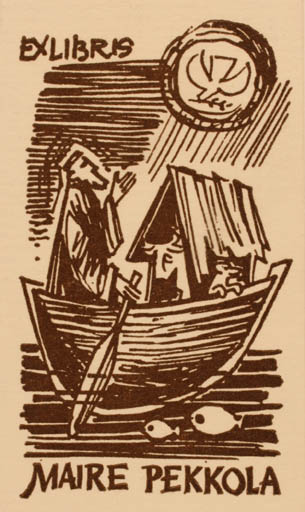 Exlibris by Stanislaw Szymanski from Poland for Maire Pekkola - Religion Ship/Boat 