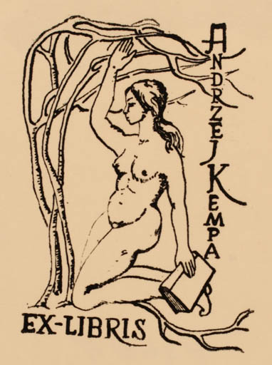 Exlibris by Wieskawa Twardowska from Poland for Andrzeja Kempy - Woman Nude 