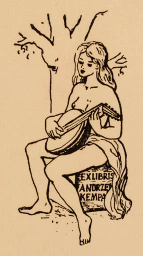 Exlibris by Wieskawa Twardowska from Poland for Andrzeja Kempy - Woman Music 