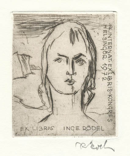 Exlibris by Rudolf Koch from Germany for Inge Rödel - Woman Portrait 