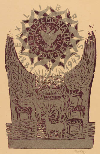 Exlibris by Lenke Diskay from Hungary for Bèla Bartok - Fauna Sun 