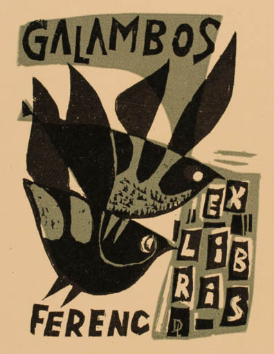 Exlibris by Lenke Diskay from Hungary for Galambos Ferenc - Bird 